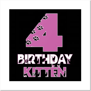 4th Birthday Kitten Girl 4 Years Old Cute Cat Lover Party print Posters and Art